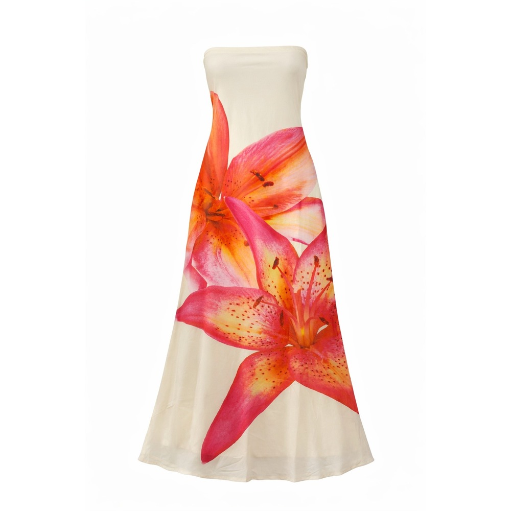 Peppermayo Strapless Cream Maxi Dress with Pink and Orange Floral